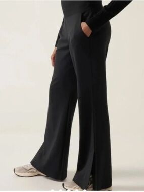 Athleta Venice Split Flare Pants Black Pull on Wide Leg Pockets